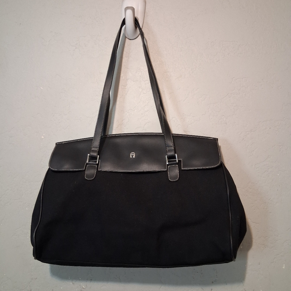 Etienne Aigner Black‎ Bag Shoulder Contrast Canvas-Leather